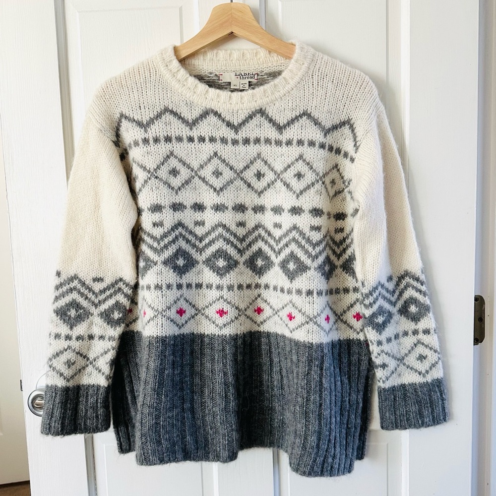 Label + Thread Greta Fairisle Crewneck Ski Sweater Alpaca Wool Peru Size XS